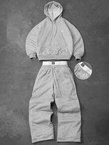 PAVTROS Men's Letter Print Drawstring Hooded Sweatshirt And Sweatpants Casual Suit Men 2 Pieces Set Hoodie Set Men Sweatsuit Set Hoodie And Pants 2 Pieces Set Men Street, Fall Clothes - Grey - View 1