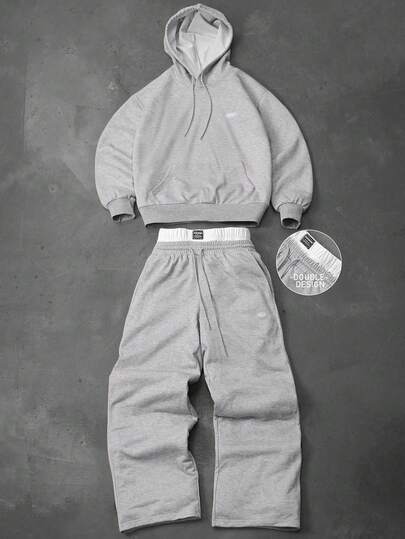 PAVTROS Men's Letter Print Drawstring Hooded Sweatshirt And Sweatpants Casual Suit Men 2 Pieces Set Hoodie Set Men Sweatsuit Set Hoodie And Pants 2 Pieces Set Men Street, Fall Clothes