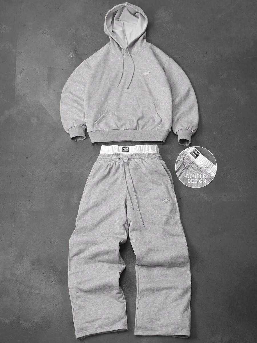 PAVTROS Men's Letter Print Drawstring Hooded Sweatshirt And Sweatpants Casual Suit Men 2 Pieces Set Hoodie Set Men Sweatsuit Set Hoodie And Pants 2 Pieces Set Men Street, Fall Clothes - Grey - View 1