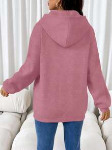 SHEIN 孕婦哺乳純色保暖內裡連帽衫，秋冬保暖女款運動套頭衫 粉色連帽衫 女款連帽衫 連帽衫 - 粉色 - 查看 2