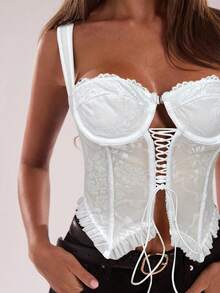 SHEIN BAE Áo hai dây ren chéo thời trang nữ, mùa hè - trắng - Xem 4