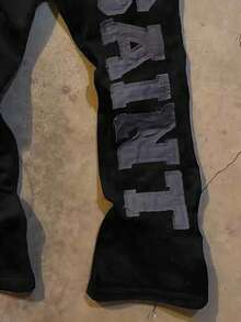 Glimmora Men's Letter Applique Elastic Waist Loose Casual Sweatpants - Black - View 4