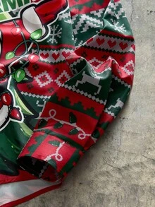 AXEPEAK Áo sơ mi nam in hình ông già Noel cài nút phía trước, mặc thường ngày, mùa thu - Nhiều màu - Xem 5