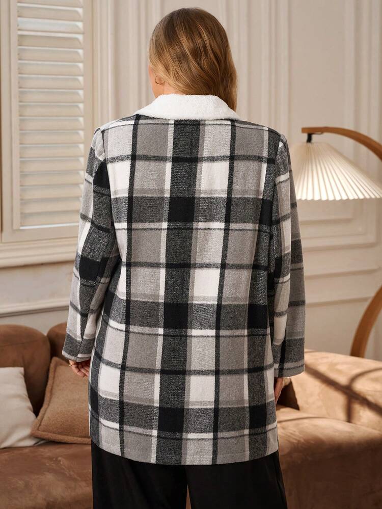 Plus Size Plaid Faux Fur Jacket, Autumn/Winter Going Out,2025 New,Simple And Fashionable For Everyday Wear, Winter, Christmas,New Year,Date Night