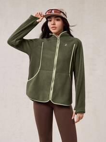 OutZeal Damska kurtka polarowa termiczna z boczną kieszenią i otworem na kciuk, zapinana na zamek, idealna na zimę, jesień, wędrówki, kemping