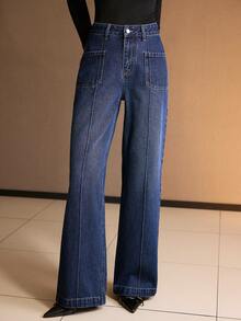 MOTF PREMIUM JEANS CON BOLSILLOS DE PINZAS - Azul lavado oscuro - Ver 4