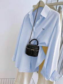 Resyla 女士休闲蝴蝶结图案前扣长袖衬衫，适合秋季、春季和夏季