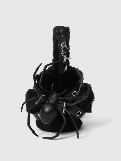 Anime 1pc Black Y2K Punk Style Metal Rivet Decor Millennium Baddie Goth Black Spider Ear Muffs, Sweet & Cool Fashionable Subculture Unisex Warm Ear Warmers