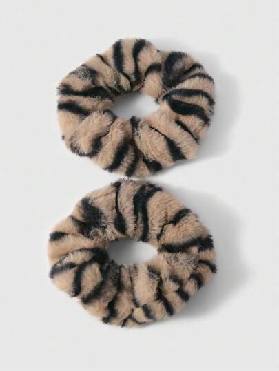 Kawaii مجموعة من 2 قطعة من الشعر الفاخر بطبعة نمر الفهد على الطراز الكوري الأنيق والراقي، مناسبة للاستخدام اليومي للنساء، هدية عيد مميزة لربطات الشعر وحاملات الذيل والحبال الشعرية