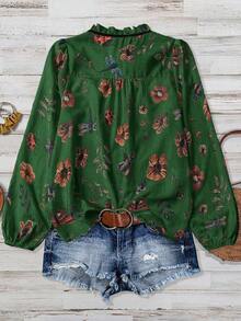 Linhara Large-Sized Elegant Summer Vacation Shirt - Army Green - View 2