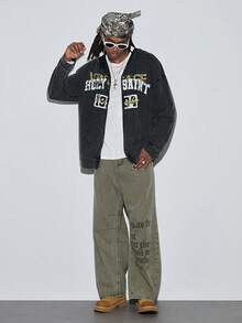 Modcrash Men's Letter & Graphic Printed Zip-Up Hoodie, Spring/Fall - Black - View 1