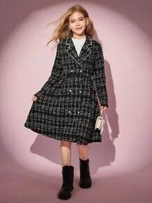 Áo khoác cổ ngọc trai thanh lịch cho bé gái tuổi mới lớn - màu đen - Xem 6