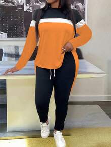 EMERY ROSE Bộ đồ 2 món cổ tròn tay dài màu tối giản thường ngày cỡ lớn - Nhiều màu - Xem 5