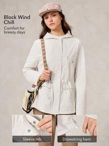 OutZeal 女式防水抽绳腰部翻盖口袋户外夹克徒步露营秋季 - 白色 - 查看 3