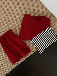 INAWLY 女式休闲条纹斗篷运动衫和裙子套装，秋冬