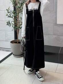 FRIFUL 女式纯色休闲牛仔连衣裙 - 黑色 - 查看 1