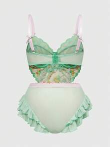 ROMWE Fairycore Plus Size Women Embroidered Floral Underwire Handmade Sexy Camisole Bodysuit - Multicolor - View 2