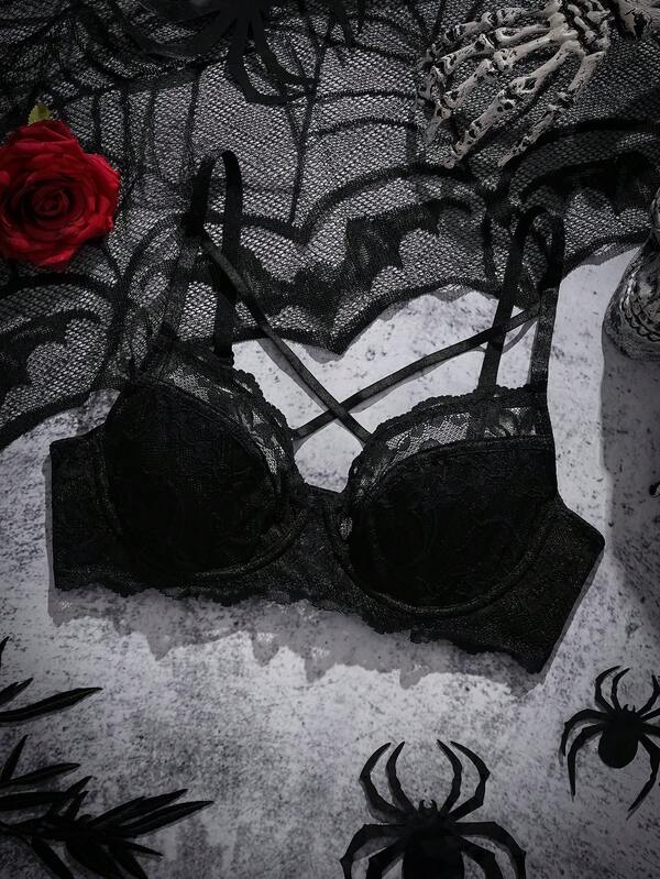 AltCore 1 pieza Sujetador con aros de encaje sexy, sujetador minimalista y romántico para mujer