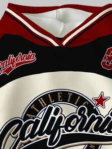 SHEIN Leap Crew 2 Stücke/Set Teenager Mädchen Lässig Retro Buchstaben & Nummer Abzeichen Grafik Hoodie und Leggings Set, sportlicher College Stil, geeignet für Herbst/Winter - Verschiedenfarbig - Übersicht 3