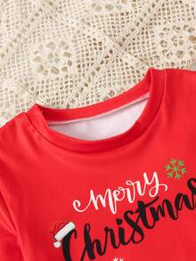 SHEIN Tween Girl Casual Comfortable Cartoon Graphic Crew Neck Pullover Loungewear - Red - View 3