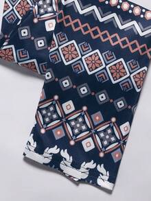 2 件套女童海军蓝简约图案印花舒适睡衣套装，长裤和长袖 - 藏蓝色 - 查看 5