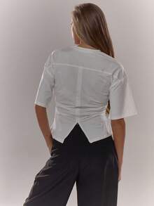 MUSERA Cinched Waist Draped T-Shirt Casual Vacation Casual Basics Airport Holiday Oversized Tee Fall Autumn Winter Elegant Spring Summer - White - View 2