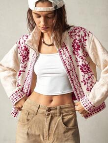 Bohemela Áo len cardigan cổ cao màu trắng dành cho nữ, thích hợp cho kỳ nghỉ, mùa thu/đông - Màu be - Xem 5