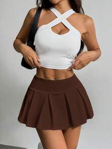 SHEIN EZwear Minifalda blanca con cintura ancha y vuelo en el bajo para salir en verano