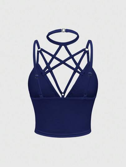 Goth Débardeur moulant à fines bretelles croisées de couleur unie pour femmes, idéal pour l'été