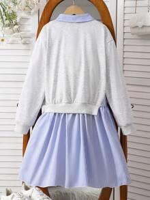 Sparklyn 1pc Tween Girls Sweatshirt Dress, Casual Sweet 2 In 1 Dress Suitable For Autumn Daily Wear - Grey - View 2