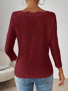 SHEIN Essnce 大码女式约会上衣、露肩 T 恤、长袖露肩烫衬衫、冬季女装长袖衬衫、感恩节衬衫、圣诞节上衣性感长袖上衣露肩上衣 - 酒紅色 - 查看 2