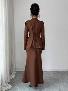Selianne Completo da donna con design senza schienale e lacci, colore unito, adatto per autunno/inverno - Caffè Marrone - Visualizzare 2