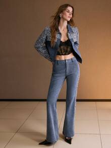 MOTF PREMIUM WOMEN'S SEQUIN PATCHWORK LONG SLEEVE DENIM JACKET, AUTUMN/WINTER - Blue - View 4