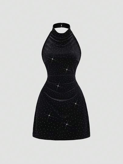 Sweetra 性感露背紧身迷你连衣裙，闪亮设计，时尚女士派对连衣裙，秋季