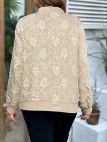 Plus Size Women's Solid Color Spring/Autumn Long Sleeve Zip-Up Casual Baseball Jacket For New Year Holiday Party Clothes