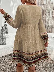 EMERY ROSE Gaun Panjang Sedang Wanita Warna Khaki Gaya Boho Musim Gugur, Motif Cetak Retro Bunga Elegan, Nyaman, Serbaguna, dan Chic untuk Liburan, Jalan-jalan, Kencan, dan Pesta - MultiWarna - View 2