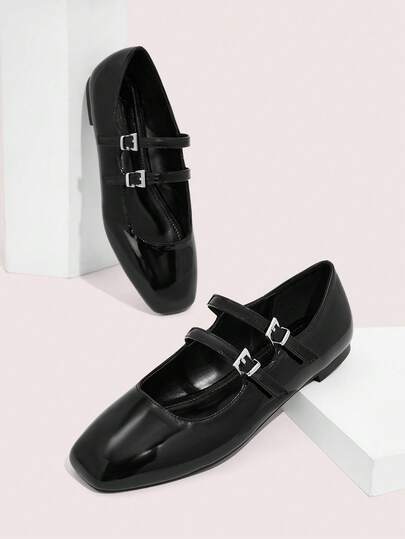 CUCCOO DOLLMOD Sapatos femininos com fivela, decoração, lindos sapatos quadrados, sapatilhas Mary Jane pretas elegantes para férias de verão, sapatos de verão, liquidação, sapatos de volta às aulas, sapatos para estudantes universitários, natal, outono, ano novo, feriado