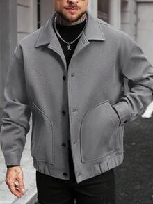 Manfinity Homme Men's Casual Fashion Single-Breasted Long Sleeve Woolen Coat, Autumn - Grey - View 5