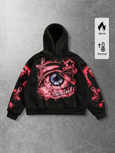 Street Life Men's Casual Eyeglasses Print Loose Fit Hoodie, Autumn/Winter