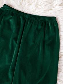 SHEIN 2件套女童韩版羊毛心形刺绣开衫和裤子睡衣套装 - 綠色 - 查看 5