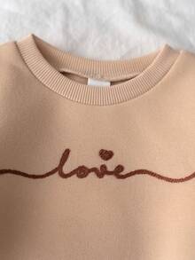 Loomiva 2pcs Baby Girl Letter Print Soft Knit Crew Neck Long Sleeve Sweatshirt And Elastic Waist Pants Set - Khaki - View 5