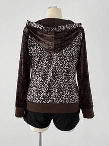 Áo sweatshirt nữ cỡ lớn Sunspun kiểu vintage punk/Y2K gợi cảm với họa tiết da báo, phối họa tiết thoi kim cương, viền gấu bằng nhung gân, khóa kéo, thích hợp cho mùa thu/đông. - Nhiều màu - Xem 2