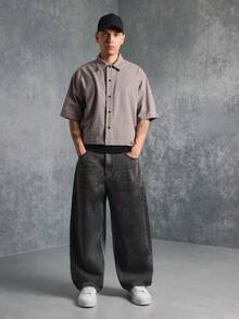SUMWON Casual Oversized Button Down Short Sleeve Shirt Weekend Streetwear Urban Fashion Classic Plaid Pattern Spring Summer Autumn Essential - Black and White - View 4