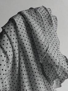 Elamini 时尚褶皱分层装饰甜美设计迷你裙优雅波尔卡圆点荷叶边下摆度假风格 A 字裙 - 深灰色 - 查看 4