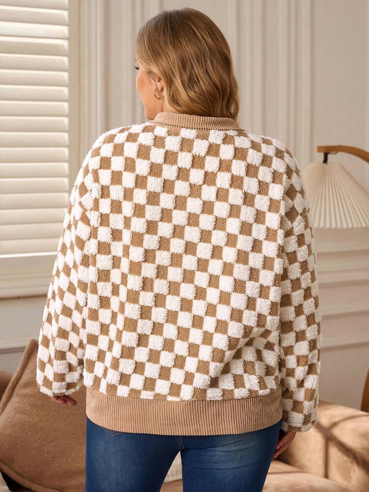 Plus Size Casual Checkerboard Patchwork Coat, Autumn/Winter For Women Thanksgiving, Thanksgiving For New Year Christmas Elegant Women Winter For Women Cozy Fall And Winter For Women Christmas New Year Winter For Women