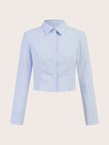 SHEIN PETITE Quần ống rộng kẻ sọc cạp vừa may đo công sở thường ngày mùa xuân Phục sinh Tiền cũ trở lại trường thời trang dạo phố mùa thu mùa thu Nashville dễ thương nữ tính - Màu xanh lam - Xem 7