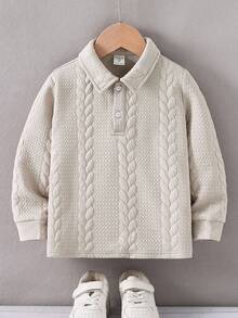 Kids/Young Boy Casual Everyday Versatile Comfortable Turndown Collar Knit Long Sleeve Loose Pullover Half-Zip Polo - Khaki - View 3