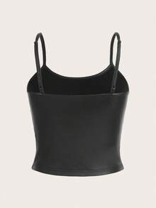 SHEIN EZwear 女士休闲性感PU紧身吊带背心 - 黑色 - 查看 2