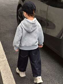 Genkimix Kids Winter Toddler Boys' Hooded Pocket Jacquard Textured Striped Paris English Graphic Street Style Sweatshirt Hoodies  Long Sleeve Top Grey Red Printed Letters - Grey - View 2