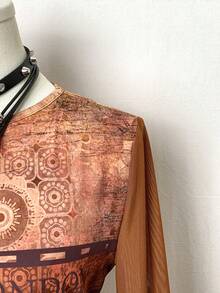 EgrlEra Women's Graphic Print Mesh Fabric Metal Ring Sexy Retro T-Shirt